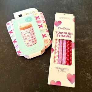 Swig Pink and White Iced Cup Coolie called Be Mine.  Straws included!